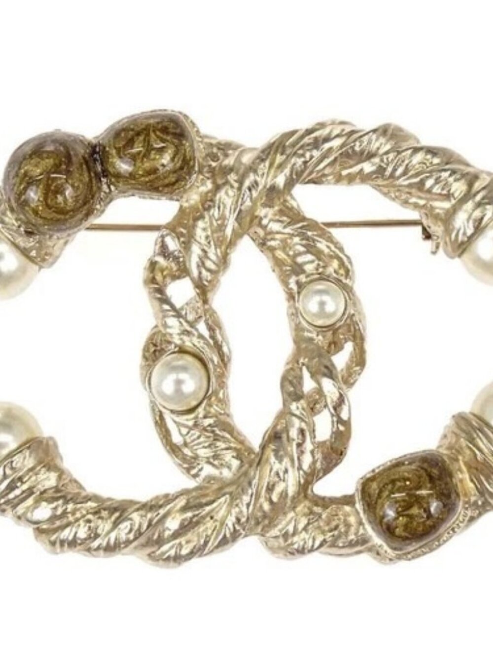 Chanel CC Brooch Pin Gold Artificial Pearl A11A 167863